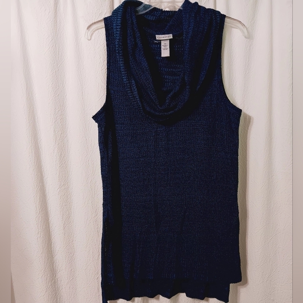 Catherine’s sleeveless Cowl neck sweater  blue & black Size 0X